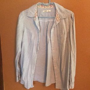 Button down striped top with floral detail